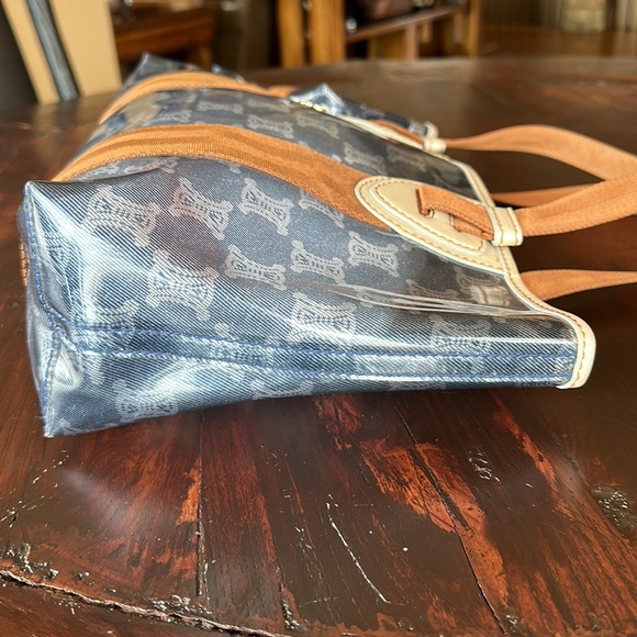 Celine Clear PVC Shoulder Tote Blue Pattern Brown Nylon Handle Zip Pouch Unisex - Picture 4 of 15